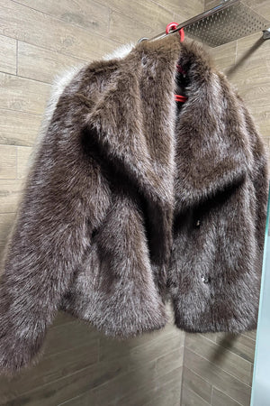 faux fur jacket womens waterfall collar short coat in chocolate brown 7 Alicefurs