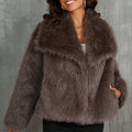 faux fur jacket womens waterfall collar short coat in chocolate brown Alicefurs