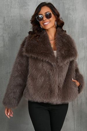 faux fur jacket womens waterfall collar short coat in chocolate brown Alicefurs