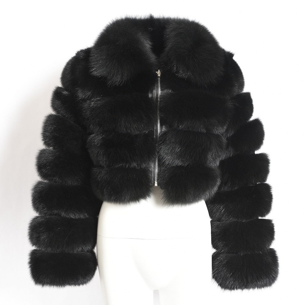 Faux Fur Jacket Zip Up Cropped Winter Outerwear for Women
