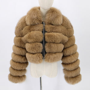 faux fur jacket zip up cropped winter outerwear for women in camel Alicefurs