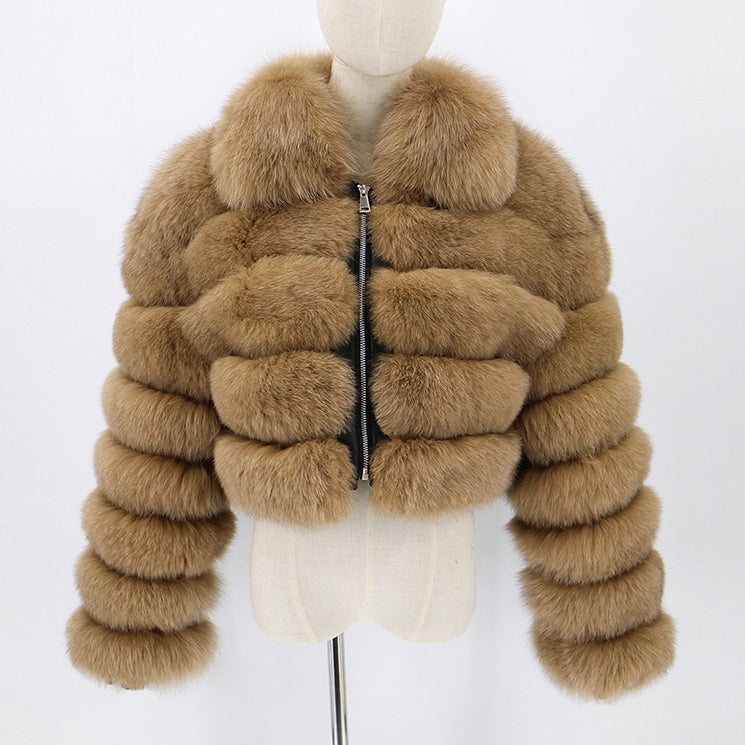 Faux Fur Jacket Zip Up Cropped Winter Outerwear for Women