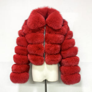 faux fur jacket zip up cropped winter outerwear for women in red Alicefurs