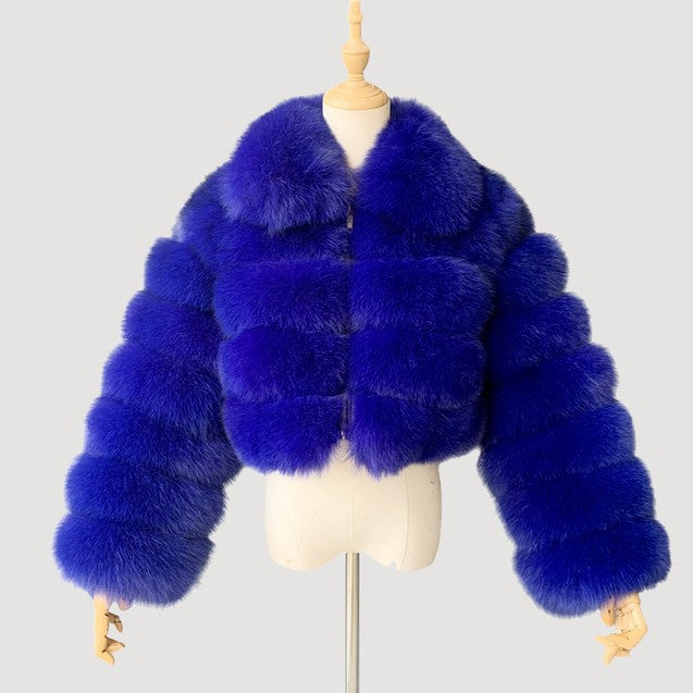 Faux Fur Jacket Zip Up Cropped Winter Outerwear for Women