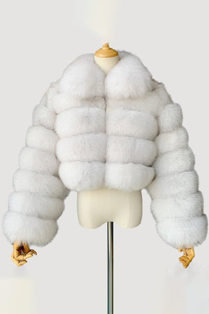 faux fur jacket zip up cropped winter outerwear for women in white 3 Alicefurs