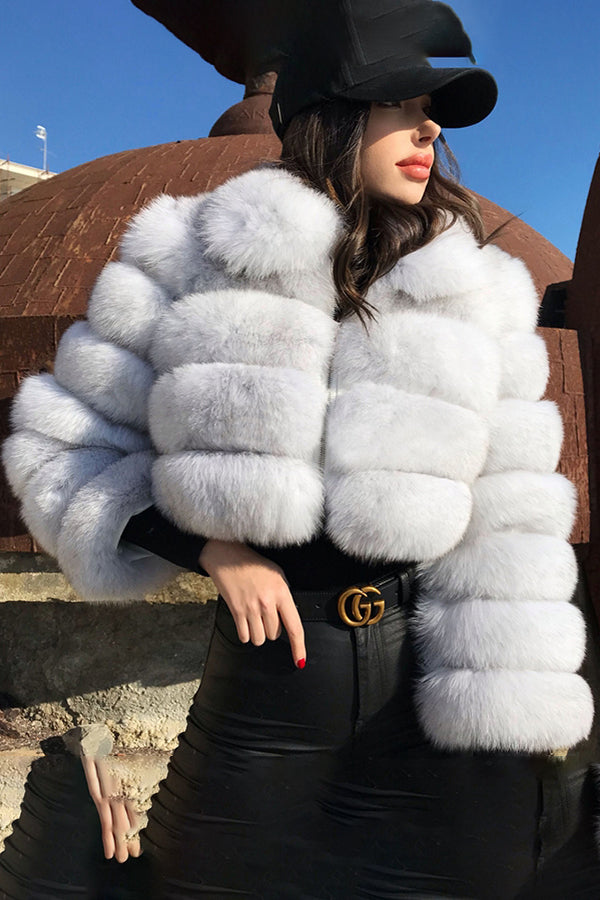 Faux Fur Jacket Zip Up Cropped Winter Outerwear for Women