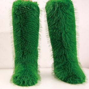 faux fur knee high boots for women in green Alicefurs