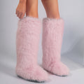 faux fur knee high boots for women in pink 1 Alicefurs