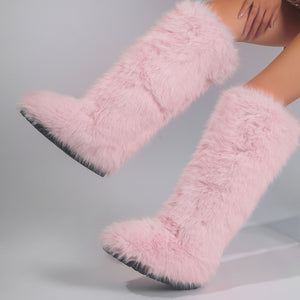 faux fur knee high boots for women in pink 3 Alicefurs