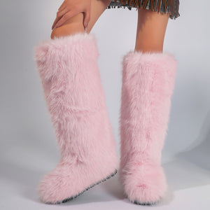 faux fur knee high boots for women in pink 6 Alicefurs