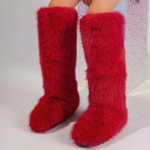 faux fur knee high boots for women in red 1 Alicefurs