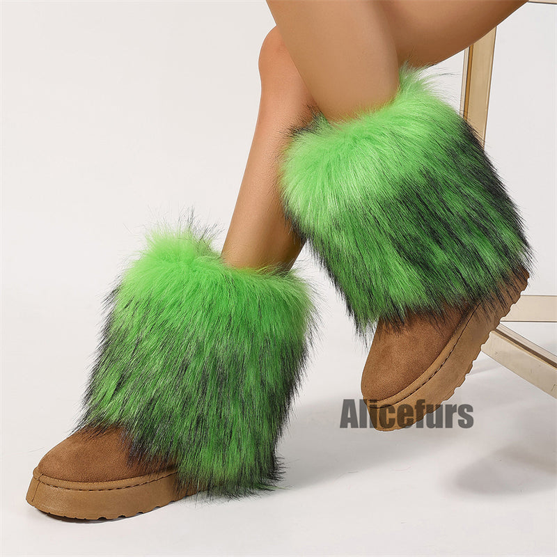 Bottes chauffantes pour les jambes en fausse fourrure mi-mollet