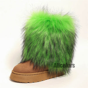 faux fur leg warmer boots in mid calf lime green 4 Alicefurs