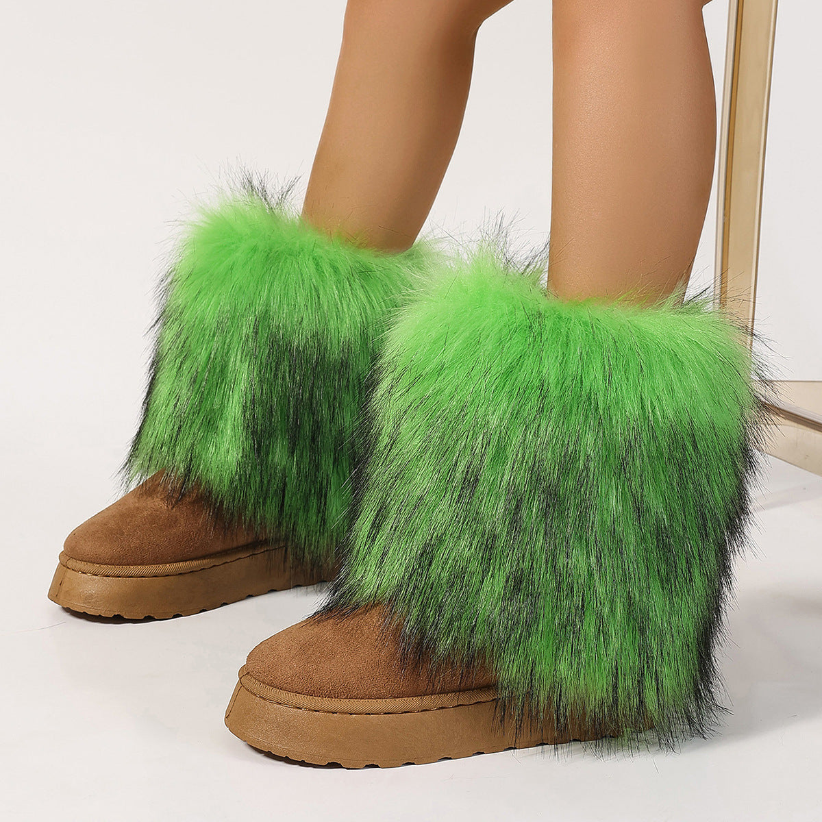 Bottes chauffantes pour les jambes en fausse fourrure mi-mollet