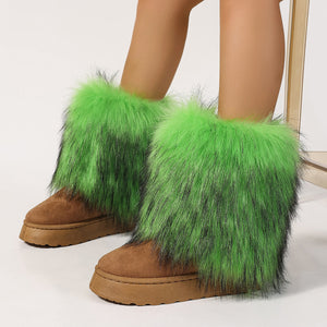 faux fur leg warmer boots in mid calf lime green Alicefurs