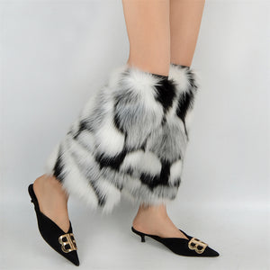 faux fur leg warmers fuzzy boots cover for women in black and white Alicefurs