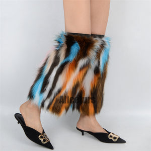 faux fur leg warmers fuzzy boots cover for women in blue and chocolate Alicefurs