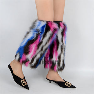 faux fur leg warmers fuzzy boots cover for women in blue and fuchsia Alicefurs