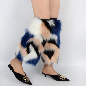 faux fur leg warmers fuzzy boots cover for women in blue Alicefurs