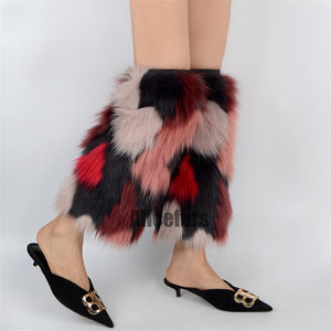 faux fur leg warmers fuzzy boots cover for women in burgundy Alicefurs