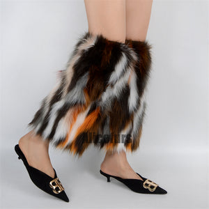 faux fur leg warmers fuzzy boots cover for women in chocolate Alicefurs