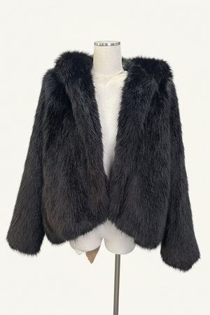 faux fur oversized jacket hooded short fluffy coat for women in black Alicefurs