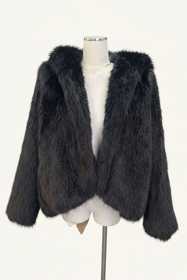 Faux Fur Oversized Jacket Hooded Short Fluffy Coat for Women