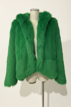 faux fur oversized jacket hooded short fluffy coat for women in green Alicefurs