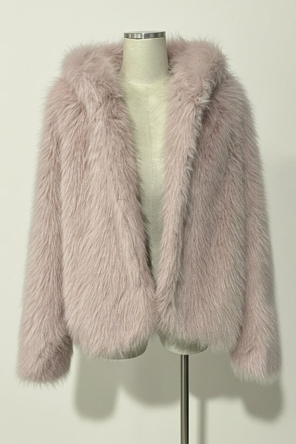Faux Fur Oversized Jacket Hooded Short Fluffy Coat for Women
