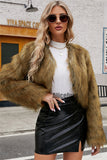 Faux Fur Shrug Long Sleeves Cropped Furry Jacket for Women