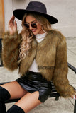 Faux Fur Shrug Long Sleeves Cropped Furry Jacket for Women