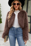 Faux Fur Shrug Long Sleeves Cropped Furry Jacket for Women