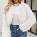 faux fur shrug long sleeves cropped furry jacket for women in white Alicefurs