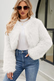 Faux Fur Shrug Long Sleeves Cropped Furry Jacket for Women