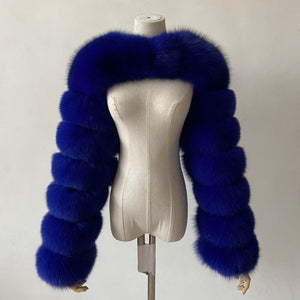 faux fur sleeves evening furry shrugs for women in royal blue Alicefurs