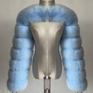 faux fur sleeves evening furry shrugs for women in sky blue Alicefurs