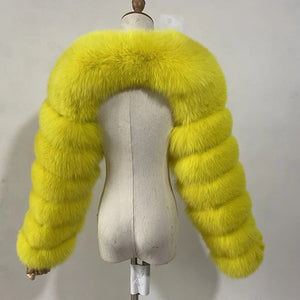 faux fur sleeves evening furry shrugs for women in yellow 1 Alicefurs