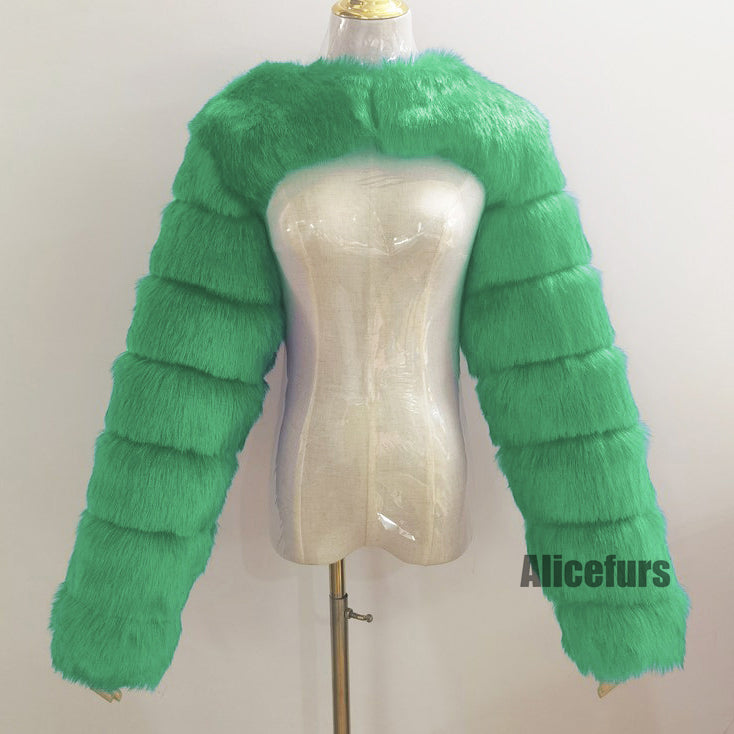 Faux Fur Sleeves Open Front Fluffy Bolero for Women