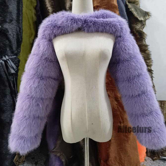 Faux Fur Sleeves Open Front Fluffy Bolero for Women