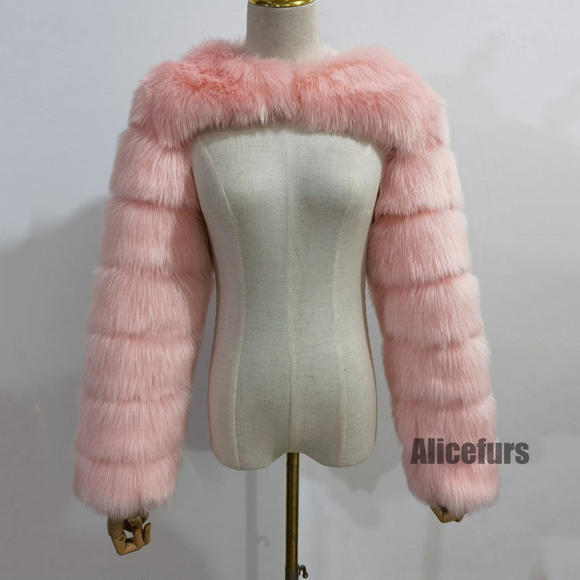 Faux Fur Sleeves Open Front Fluffy Bolero for Women