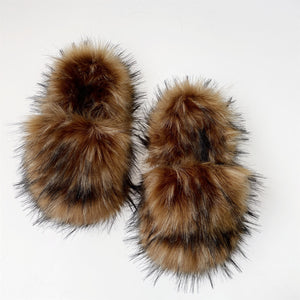 faux fur slides fluffy flat sandals for women in brown Alicefurs