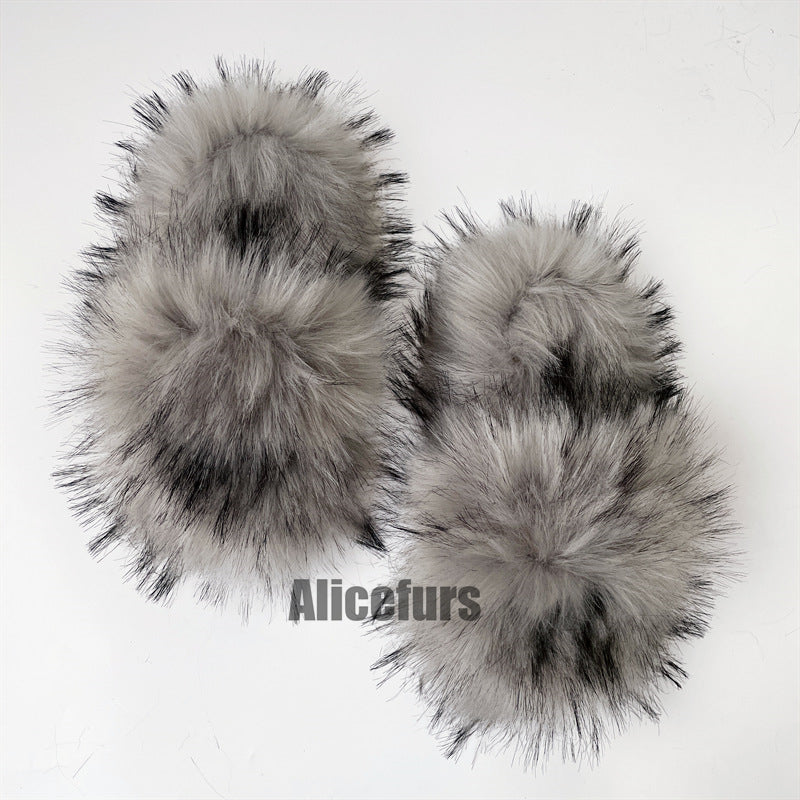 Faux Fur Slides Fluffy Flat Sandals for Women