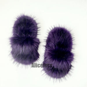 faux fur slides fluffy flat sandals for women in purple Alicefurs
