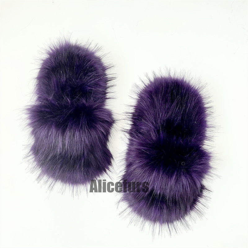 Faux Fur Slides Fluffy Flat Sandals for Women