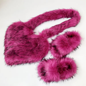 faux fur slides with matching heart shaped crossbody bag for women in fuchsia Alicefurs
