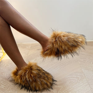 faux fur slippers fluffy winter house shoes for women in brown 1 Alicefurs