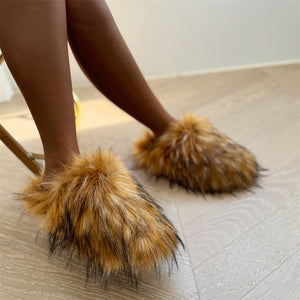 faux fur slippers fluffy winter house shoes for women in brown 2 Alicefurs