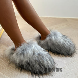 faux fur slippers fluffy winter house shoes for women in light gray Alicefurs
