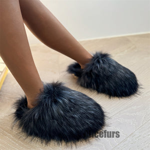 faux fur slippers fluffy winter house shoes for women in oil color Alicefurs