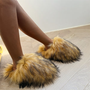 faux fur slippers fluffy winter house shoes for women in original brown Alicefurs